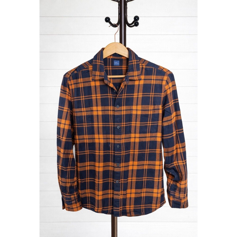 H&M Divided Men’s Orange and Blue  Plaid Flannel Button Up Shirt Sz S